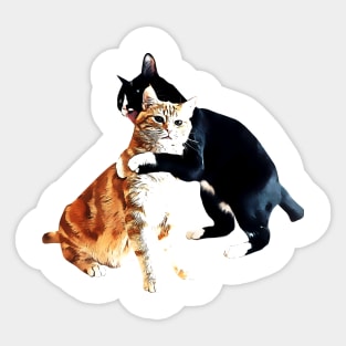 TUXEDO CAT HUGGING ORANGE TABBY CAT Sticker